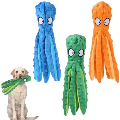 Radsocken 3 Stück Quietschendes Hundespielzeug, Oktopus-Hunde-Kauspielzeug mit Knisterpapier, keine gefüllten, weichen Hundezahnreinigungsspielzeug, Geschenke für kleine, mittelgroße und große Hunde von Radsocken