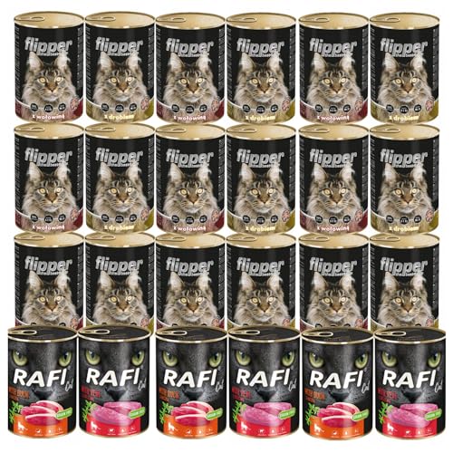 Dolina noteci Rafi & Flipper Mixbox Nassfutter für Katzen | 24x400g | Nassfutter mit Geflügel, Rind, Ente & Kalbfleisch | Getreidefrei & Hoher Fleischanteil | 9,6 kg von Rafi