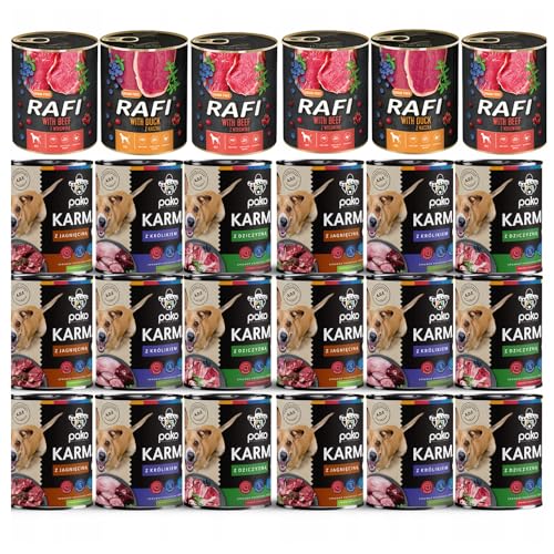 Dolina noteci Rafi & PAKO Mixbox | 24x800g Hochwertige Nassfutter-Dosen für Hunde | Rind, Ente, Wild, Lamm & Kaninchen | 19,2 kg von Rafi