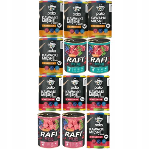 Dolina noteci Rafi & PAKO Nassfutter Set für Hunde | 12x400g | Rafi Junior Kalb & Lamm | Pako Huhn & Rind von Rafi