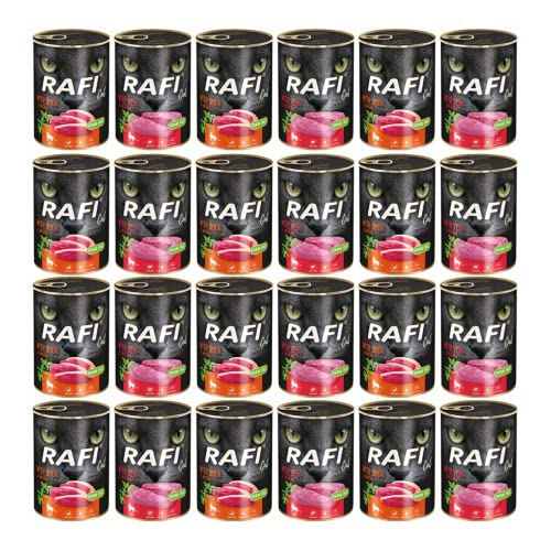 Rafi 24x400g Cat Dosen Mix 12x Kalbfleisch + 12x Ente Nassfutter Katzenfutter | Nassfutter für Katzen | Katzenfutter für Feinschmecker von Rafi