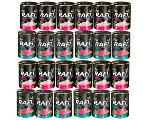 Rafi 24x400g Cat Dosen Mix 12x Thunfisch + 12x Truthahn Nassfutter Katzenfutter | Nassfutter für Katzen | Katzenfutter für Feinschmecker von Rafi