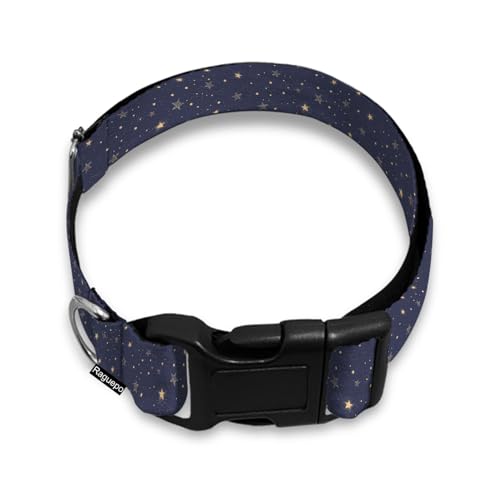 Gold Stars Hundehalsband, weich, für kleine, mittelgroße und große Rassen, Hunde, Katzen, Welpen, Kätzchen, Terrier, Marineblau von Raguepo