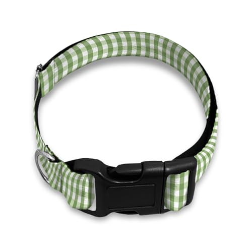 Halsband für Haustiere, Gingham-Muster, Schnellverschluss-Schnalle, verstellbar, für weibliche und männliche Welpen, Grün / Weiß von Raguepo