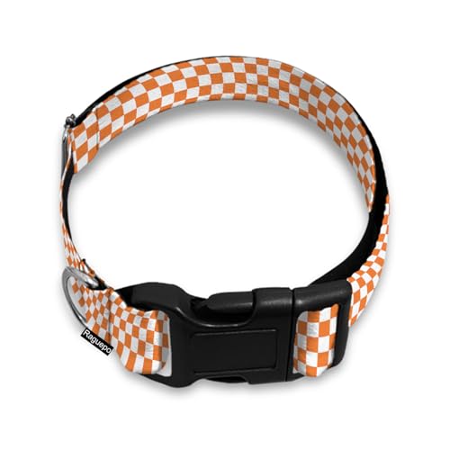 Halsband für Haustiere, Karomuster, für Katzen, Hunde, Schnellverschluss-Schnalle, verstellbar, für weibliche und männliche Welpen, Orange / Weiß von Raguepo