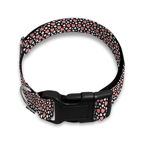 Halsband für Haustiere, mit Herzmotiv, für Katzen, Hunde, Schnellverschluss-Schnalle, verstellbar, für weibliche und männliche Welpen, Weiß / Rosa von Raguepo