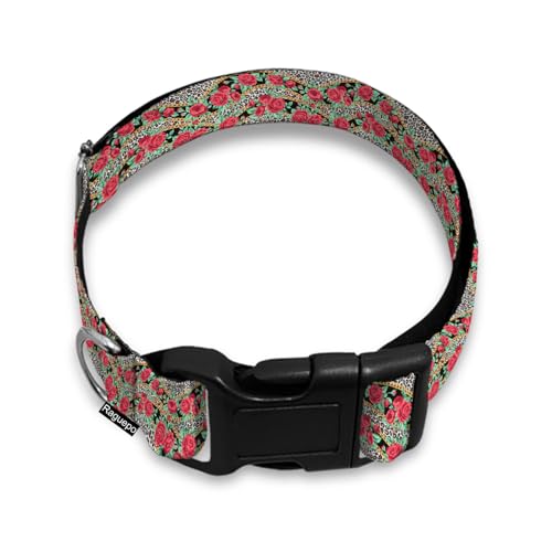 Halsband für Haustiere, mit roter Rose, Leopardenmuster, Schnellverschluss-Schnalle, verstellbar, für weibliche und männliche Welpen, Corgi von Raguepo