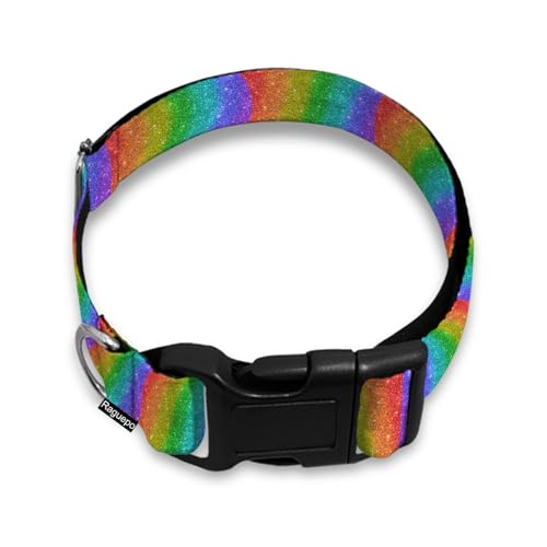 Hundehalsband, Regenbogenfarben, glitzernd, glänzend, weich, verstellbar, für kleine, mittelgroße und große Hunde, Katzen, Haustiere von Raguepo