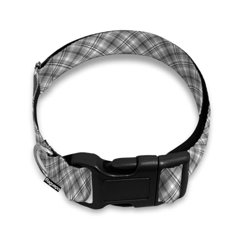 Hundehalsband, kariert, Gingham-Muster, für kleine, mittelgroße und große Hunde, weiche, verstellbare Schnalle, Grau / Schwarz von Raguepo