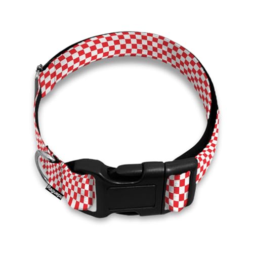 Hundehalsband, kariert, Gingham-Muster, weich, elastisch, für weibliche und männliche Welpen, Katzen, Rot / Weiß von Raguepo