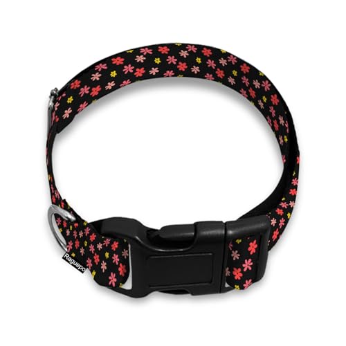 Hundehalsband mit Blumenmuster, für kleine, mittelgroße und große Hunde, weiche, verstellbare Schnalle, Rot / Gelb von Raguepo