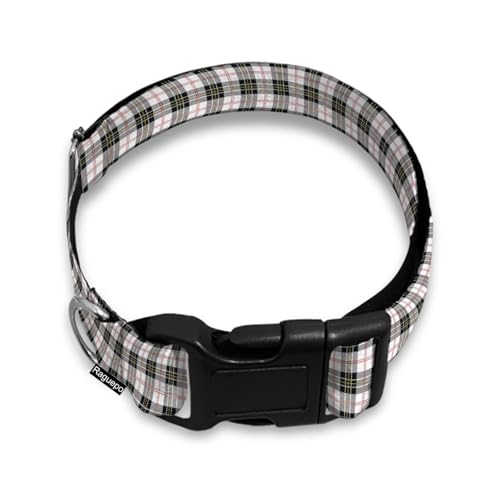 Hundehalsband mit Gingham-Muster, Schnellverschluss-Schnalle, verstellbar, für weibliche und männliche Welpen, Schwarz / Weiß von Raguepo