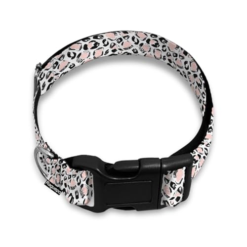 Hundehalsband mit Leopardenmuster, weich, für kleine, extra große, robuste Hunde, Rosa / Schwarz von Raguepo