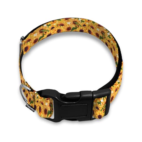 Hundehalsband mit Sonnenblume, weich, für kleine, mittelgroße und große Rassen, Hunde, Katzen, Welpen, Kätzchen, Terrier, Gelb von Raguepo