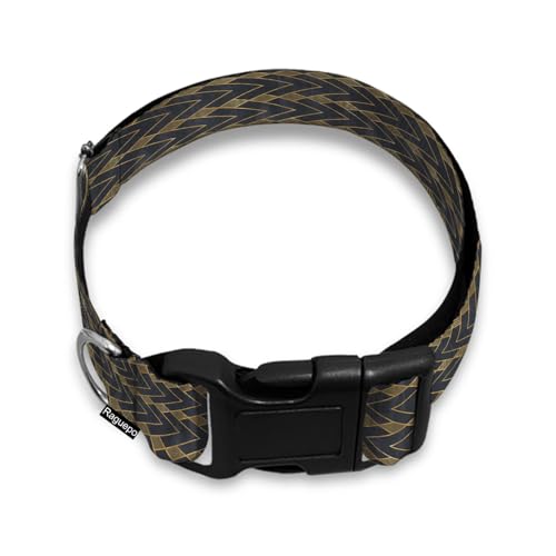 Hundehalsband mit gewellten Streifen, für kleine, mittelgroße und große Hunde, weiche, verstellbare Schnalle, Schwarz / Gold von Raguepo