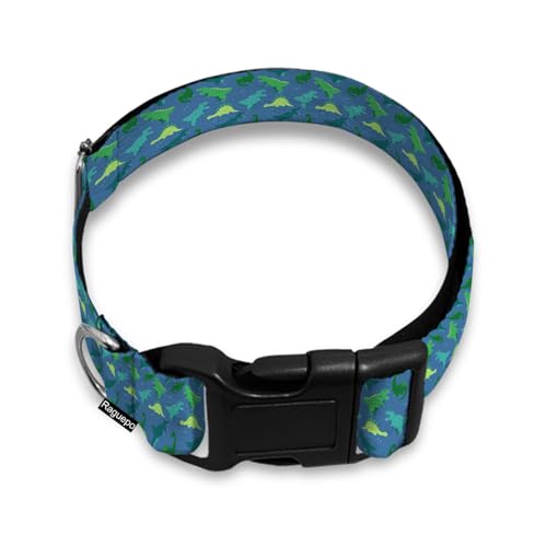 Hundehalsband mit grünem Dinosaurier-Motiv, für kleine, mittelgroße und große Hunde, weiche, verstellbare Schnalle, Blau von Raguepo