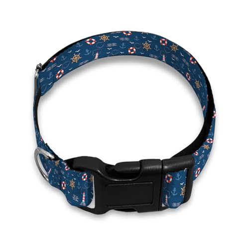 Nautical Anchor Hundehalsband, Marineblau, Hellhaus, Möwe, weich, verstellbar, für kleine, mittelgroße und große Hunde, Katzen, Haustiere von Raguepo