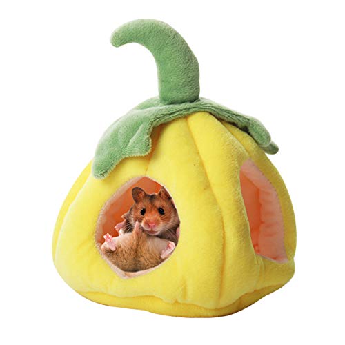 RainBabee Hängebett Hamster Kuschelbett zubehör Süße Frucht Kleintiere Hängematte käfig Schlafnest Bettkäfige Spielzeug(Kürbis gelb，10x15x11cm) von RainBabee