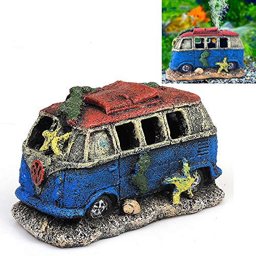 Rainbow_Road Aquarium Dekoration Harz Nachahmung Auto Wrack, Aquarium Zubehör Zubehör Ornament Verstecke Stein Luftblase Stein Sauerstoffpumpe Aquarium (Bus) von Rainbow_Road