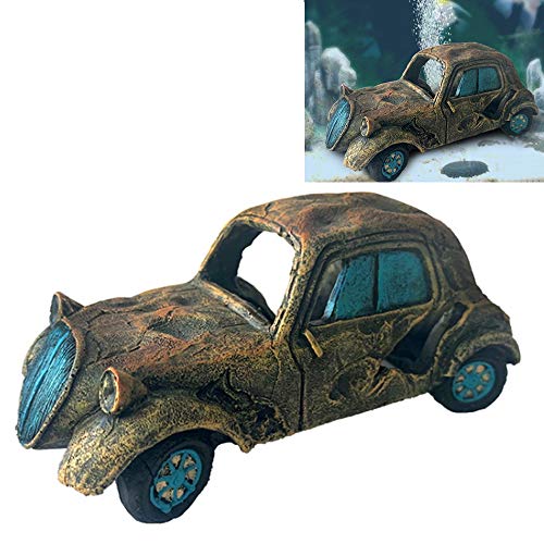 Rainbow_Road Aquarium Dekoration Harz Nachahmung Auto Wrack, Aquarium Zubehör Zubehör Ornament Verstecke Stein Luftblase Stein Sauerstoffpumpe Aquarium (Klassische Autos) von Rainbow_Road