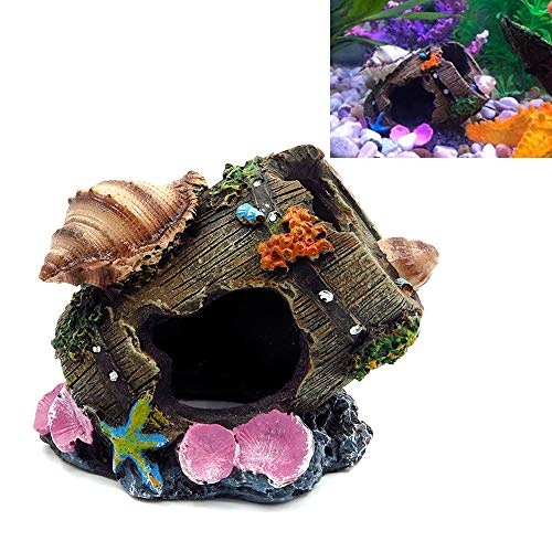 Rainbow_Road Resin Broken Barrel Aquarium Dekorationen für Aquarium, Aquarium Ornament Aquatic Caves Hide Hut für Garnelenfische zum Spielen, Verstecken und Ausruhen von Rainbow_Road