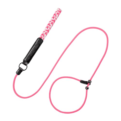 Raipult Retrieverleine, 1,8 m, langlebige Retrieverleine mit Metallstopper, starkes geflochtenes Nylon-Seil, Hundeleine mit bequemem Ledergriff, Trainingsleine für alle Rassen, Rosa von Raipult