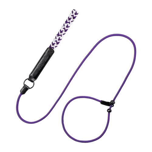 Raipult Retrieverleine, 1,8 m, langlebige Retrieverleine mit Metallstopper, starkes geflochtenes Nylon-Seil, Hundeleine mit bequemem Ledergriff, Trainingsleine für alle Rassen, Violett von Raipult