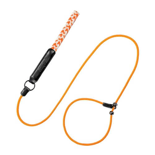 Raipult Retrieverleine, 1,8 m, strapazierfähiges, geflochtenes Nylon, Schlaufe mit bequemem Ledergriff, Trainingsleinen für kleine, mittelgroße Hunde, Orange von Raipult