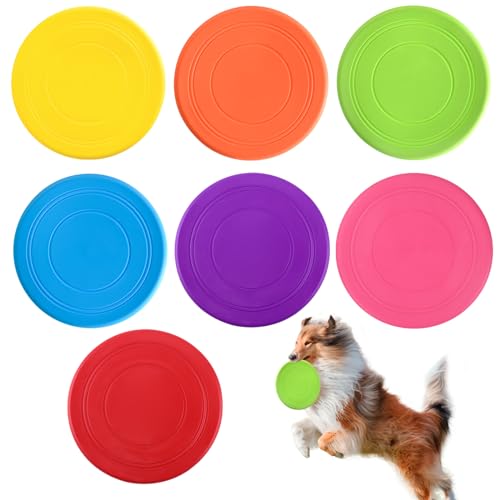 7 Stück Hunde Frisbee, 17.5cm Trainings Discs Hund, Hundespielzeug Frisbee Hergestellt aus Naturkautschuk, 7 Farbenwasser Frisbee, Vielseitig Soft Frisbee für Hundetraining, Werfen, Fangen und Spielen von Rairsky