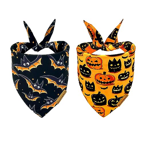 Raisingwell Halloween-Hundehalstücher, 2er-Pack, Kürbis und Fledermaus, Hunde-Lätzchen, wendbar, verstellbar, waschbar, für große und große Rassen, Jungen und Mädchen (XL) von Raisingwell