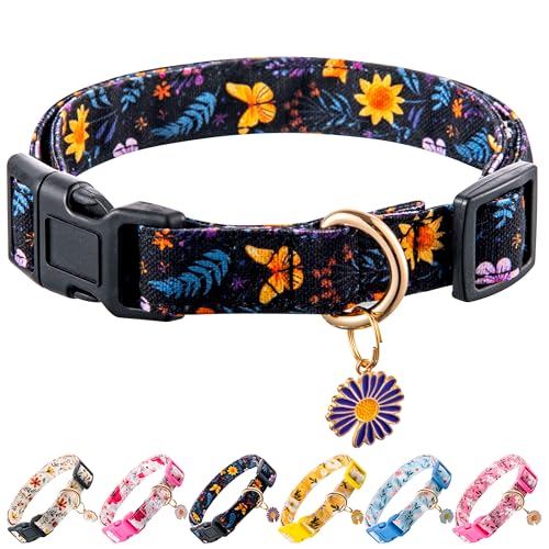 Raisingwell Hundehalsband aus Baumwolle, mit violettem Blumenmuster für Jungen und Mädchen, niedliches Hundehalsband, Sommergeschenk, verstellbar, für mittelgroße bis XL-Rassen, Größe L von Raisingwell