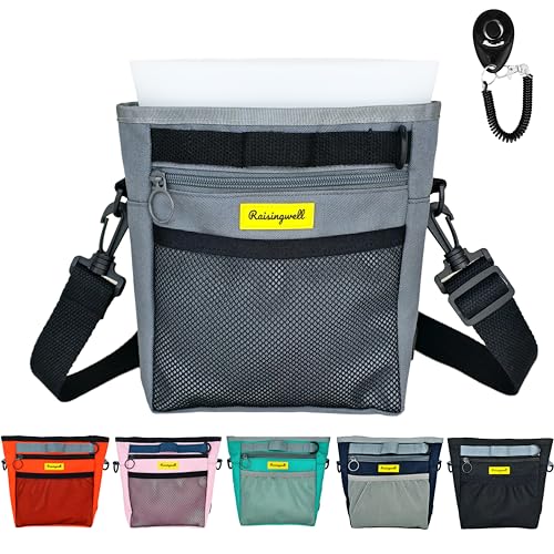 Raisingwell Leckerli-Tasche für Hunde mit Silikon-Snackbeutel, 4 Tassen, Silikon-Leckerli-Beutel, Trainings-Clicker, stärkerer Magnetverschluss, Leckerli-Gürteltasche für Training (grau) von Raisingwell