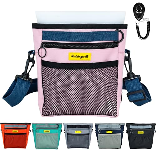 Raisingwell Leckerli-Tasche für Hunde mit Silikon-Snackbeutel, 4 Tassen, Silikon-Leckerli-Beutel, Trainings-Clicker, stärkerer Magnetverschluss, Leckerli-Tasche für Training (Rosa) von Raisingwell