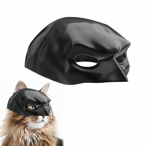 Rakiuty Batcat Maske, Bat Maske für Katzen, Lustige Schwarze Fledermausmaske für Katzen, Katze Fledermaus Cosplay Hut, Katze Fledermaus Maske, Katzenbekleidung Haustierkostüm für Halloween, 11cm von Rakiuty