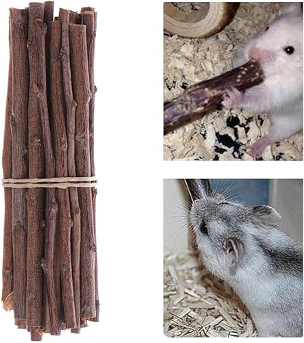 Rakiuty Apfel Kaustangen,Apfelstäbchen,Kaninchen Apfelstäbchen,Natürliche Apfelstäbchen Hamster Kauspielzeug,Apfel Sticks für Haustiere,Kaninchen-Kauspielzeug,Nager Apfel Holz zum Knabbern von Rakiuty