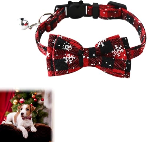 Weihnachtshalsband,Haustier Weihnachtshalsband,Weihnachtskatzenhalsband,Hundehalsband Weihnachten,Weihnachtshalsband Katze,Halsbänder mit Schleife Einstellbar Weihnachtshalsband (Rot) von Rakiuty