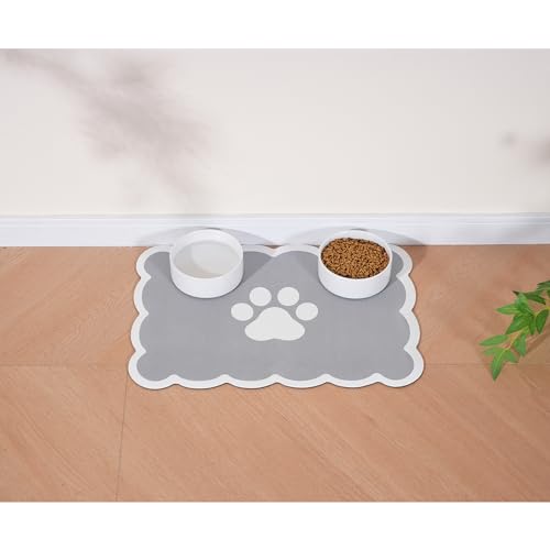 Ralxion Hunde-Futternapf-Matte, saugfähige Matten für Hundefutter und Wassernapf, Spender, niedlich, elegant, ästhetisch, grau, Jakobsmuschel für Hunde, Katzen, Welpenzubehör, 43,2 x 61 cm von Ralxion