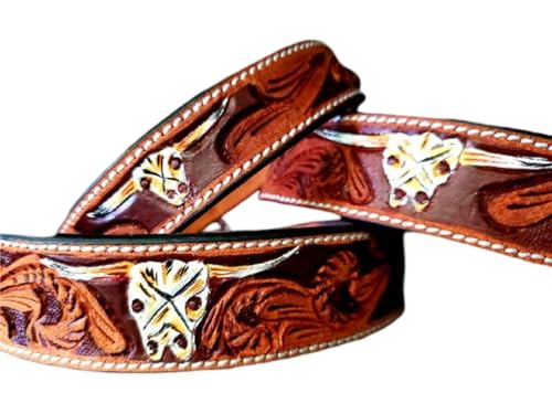 Hundehalsband aus Leder, Langhorn-Kuhschädel, Größe L von Ranch Hand Store