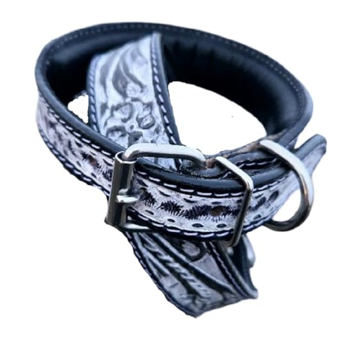 Hundehalsband aus Leder, Tintenfarben und Elfenbeinfarben, Western-Hundehalsband, Größe L von Ranch Hand Store