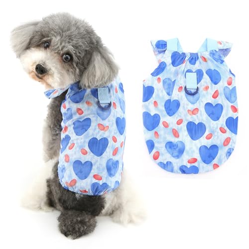 Ranphy Ärmelloses Tanktop mit süßem Herzaufdruck für kleine Hunde, Mädchen, Welpen, weiche Sommerkleidung, Hundeweste, Chihuahua, Yorkie, Katzenkleidung, Blau, Größe XL von Ranphy