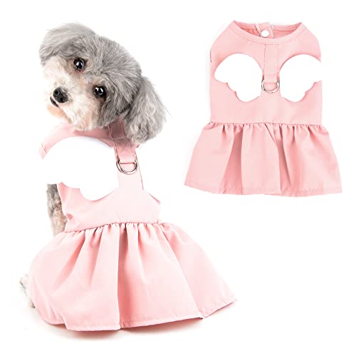 Ranphy Angel Wings Welpen Kleider für kleine Hunde Mädchen Haustier Kleidung mit D-Ring Hundebekleidung Bequemes Sommer Shirt Rock Chihuahua Yorkie Katzen Outfits,Rosa,L von Ranphy