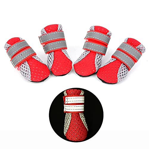 Ranphy Atmungsaktive Mesh Hundeschuhe, Pet Walking Schuhe, Reflektierender Pfotenschutz mit Anti-Rutsch-Sohle, Sneaker für heißen Gehweg/Sommer für kleine Hunde, 4er Pack (XL, Rot) von Ranphy