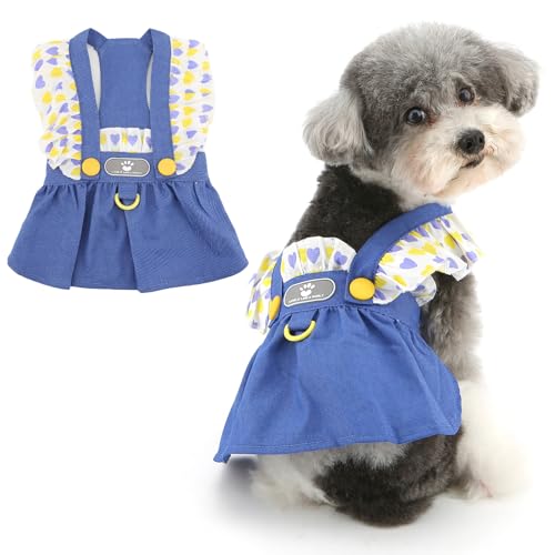 Ranphy Denim-Geschirrkleid mit Herz-Rüschen, Kleid für X-Small und kleine Hunde, niedliches Welpen-Sommerkleid, Trägerrock, Outfits mit Leine, Ring, Yorkie, Chihuahua, Sommer, Hündinnen Ranphy Denim-Geschirrkleid mit Herz-Rüschen, Kleid für X-Small und kleine Hunde, niedliches Welpen-Sommerkleid, Trägerrock, Outfits mit Leine, Ring, Yorkie, Chihuahua, Sommer, Hündinnen von Ranphy
