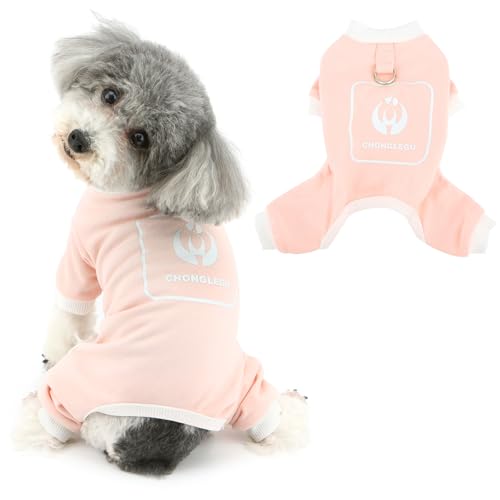 Ranphy Fleece-Hunde-Pyjama, Frühlings- und Sommerkleidung für kleine Hunde, Haustier-Overall, weicher Welpen-Einteiler, Chihuahua, Yorkie, Katze, Bekleidung mit Leinen-Ring, gerippter Rand, Rosa, von Ranphy