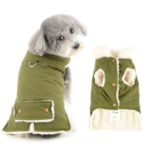 Ranphy Fleece-gefütterte Militärjacke für kleine Hunde, flauschiges Kragen, gepolstert, isolierter Wintermantel, ärmellos, winddicht, mit Leinen-Ring, Yorkie, Chihuahua, warme Kleidung, von Ranphy