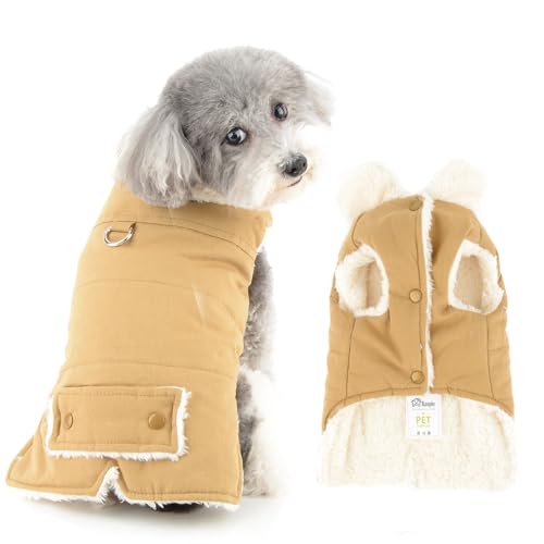 Ranphy Fleece-gefütterte Militärjacke für kleine Hunde, flauschiges Kragen, gepolstert, isolierter Wintermantel, ärmellos, winddicht, mit Leinen-Ring, Yorkie, Chihuahua, warme Kleidung, von Ranphy