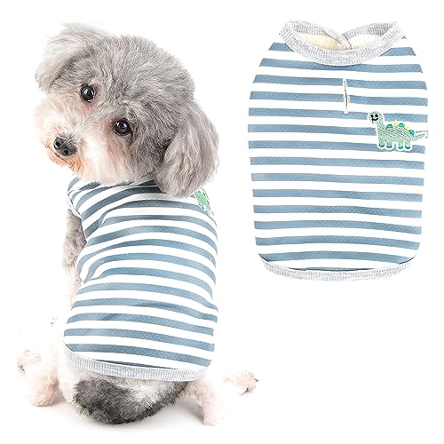 Ranphy Gestreifte warme Hundeweste für kleine Hunde, Mädchen, Jungen, Haustiere, mit Fleece gefüttert, Baumwolle mit Loch für die Leine, Winter, Herbst, Pullover, Bekleidung für Welpen, Katzen, Grau, von Ranphy