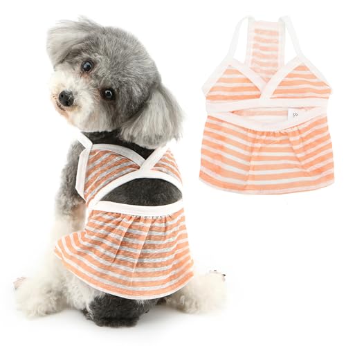 Ranphy Gestreiftes Bikini-Kleid für Welpen, Sommer-Badeanzug für kleine Hunde, Mädchen, Strand-Outfit, Yorkie, Chihuahua, Katzenkostüm, Orange, Größe M von Ranphy