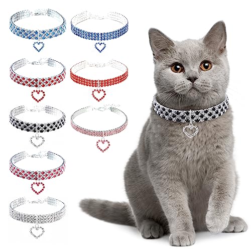 Ranphy Haustier-Halsband mit Strass-verstellbarem Kristall-Diamant-elastischem Herz-Anhänger, Hochzeit, Katze und Hund, kleine Haustier-Halskette, Schmuck, Schwarz+Weiß, L von Ranphy