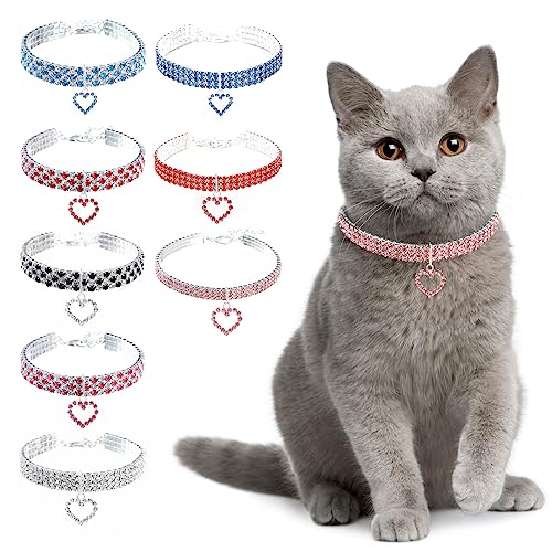 Ranphy Haustier-Halsband mit Strasssteinen verstellbar Kristall Diamant elastischer Herzanhänger Hochzeit Katze und Hund kleine Haustier Halskette Schmuck, Rosa, M von Ranphy